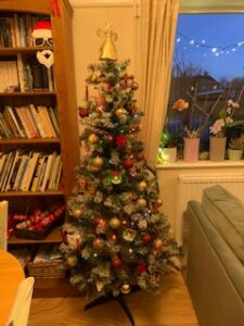 extreme frugal living: small Christmas tree decorated