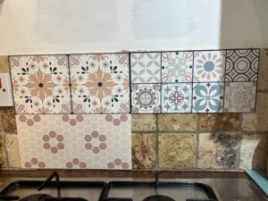 Vinyl wall tiles in various shades of pink