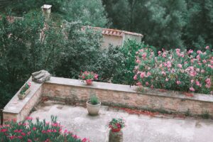 An Italianate balcony with flowers