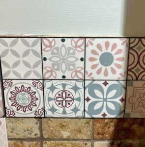 Colourful pink and green abstract wall tiles