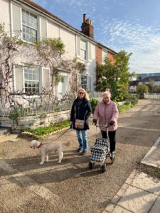 Me and my elderly mother walking the dog