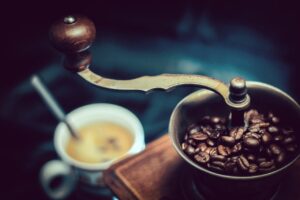 vintage brown and gray coffee grinder
