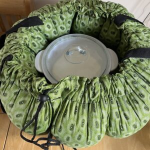A glass pot inside a padded Wonderbag