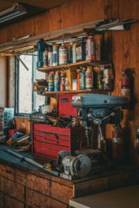 Interior of a cluttered workshop