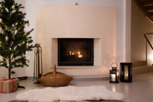 Christmas tree near a fire