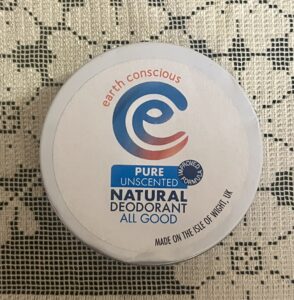 A small tin of Earth Conscious cream deodorant