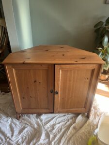 A pine corner unit, unpainted