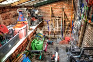 A shed full of tools and garden equipment